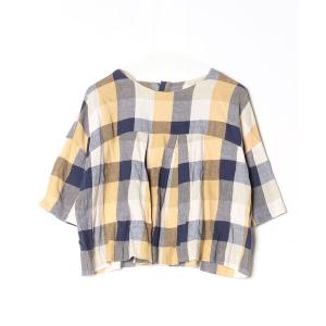 「nesessaire」 チェック柄半袖ブラウス FREE イエロー レディース