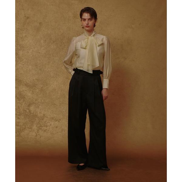 パンツ ウールサテンハイウエストパンツ レディース