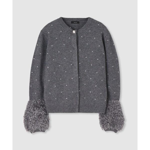 カーディガン エンブロイダリードットファーカフスカーディガン レディース