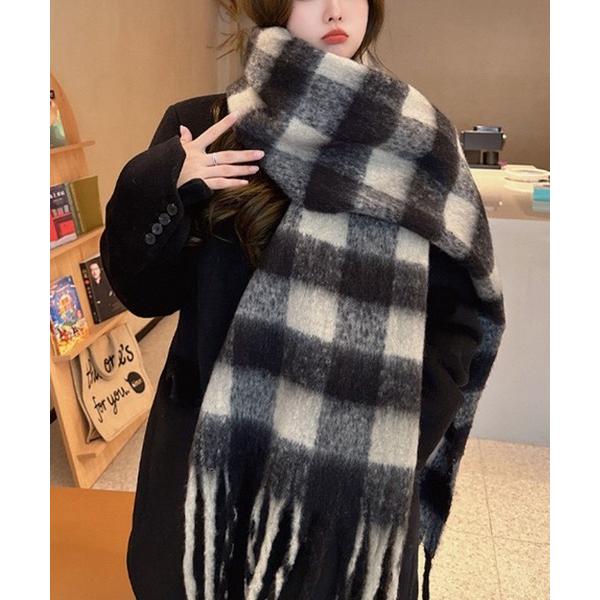 マフラー ストール カラー チェック アソートビッグストール/マフラー/フリンジ ボリュームマフラー...