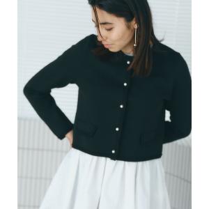 ジャケット ノーカラージャケット 「BAILA12月号掲載」「着映えリュクス」ミラノリブニットジャケット レディース