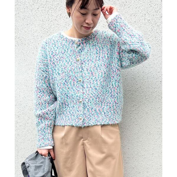 ニット セーター MIXカラーネップ クルーネックカーディガン レディース