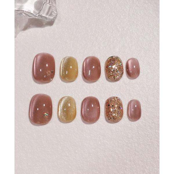 ネイルチップ ネイルシール 3D水光ネイルピンクグラデーションシルバードミラーラインオーバルネイルチ...