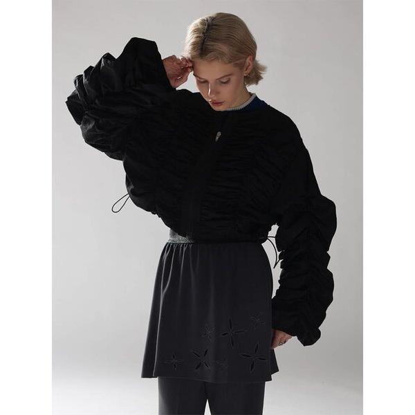 コート アウター NYLON GATHERED SHORT BLOUSON レディース