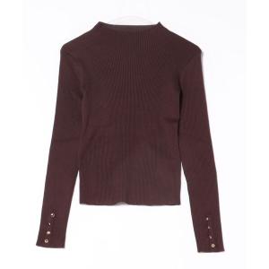 ニット セーター 金ボタンモックネックリブプルオーバー レディース