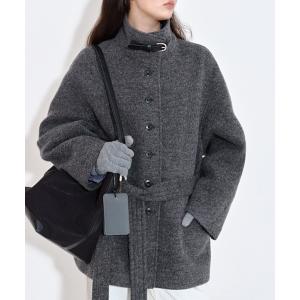 コート アウター ウール混 ボアカラー パイピング ハーフコート