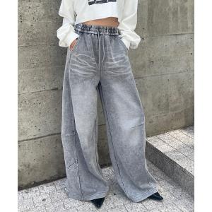 スウェットパンツ ジャージ ブリーチデニム風スウェットワイドパンツ レディース メンズ