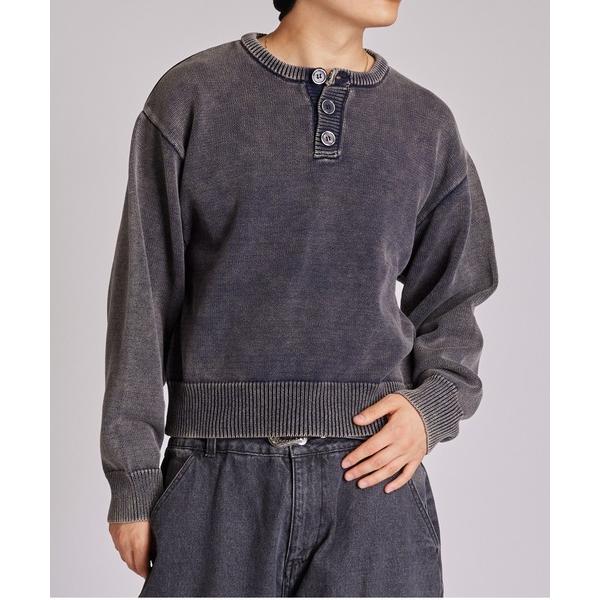 セーター ニット 「KOOKY&apos;N」ピグメント加工ヘンリーネックニット メンズ レディース