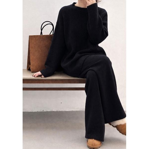 セットアップ ニットトップスワイドパンツセットアップ レディース