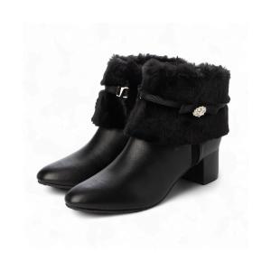 ブーツ 4WAYファービジューリボンベルトショートブーツ レディース