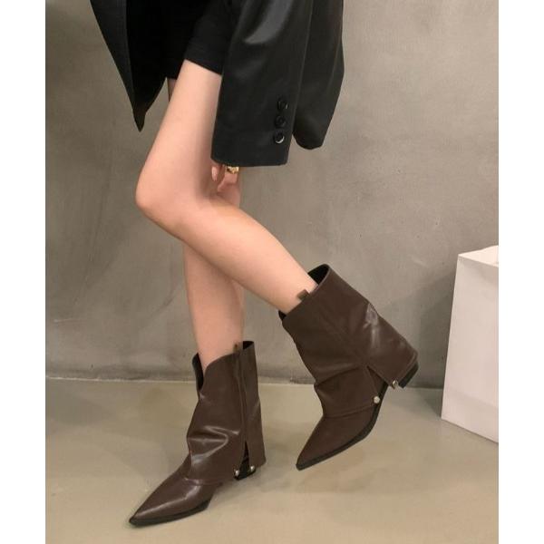 ブーツ ポイントスタッズウエスタンショートブーツ レディース