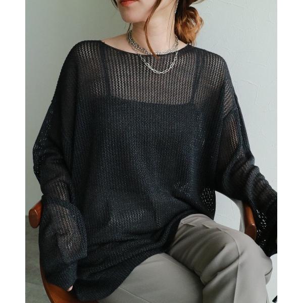 ニット セーター メッシュ編みシャイニーラメ透かしニット レディース