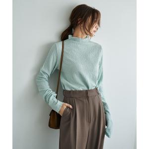 tシャツ バブルシャーリングボトルネックトップス レディース