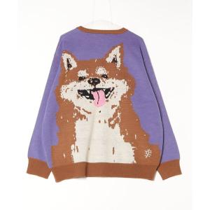 カーディガン go slow caravan/ゴースローキャラバン　WジャガードVネックカーデ”笑う柴犬” メンズ レディース