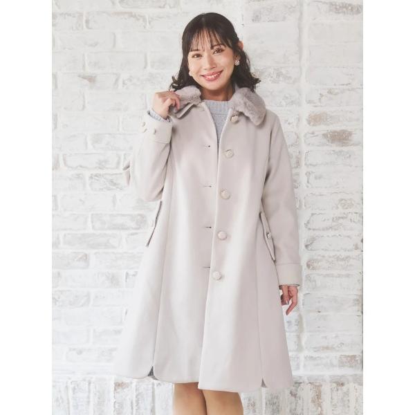 ステンカラーコート コート 「大きいサイズ」2WAYウール混フェイクファーコート レディース