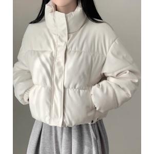 ダウンコート ダウンジャケット フェイクレザー ミドル ダウンジャケット レディース メンズ