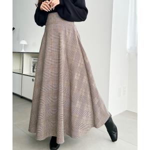 スカート ハイウエストボリュームフレアグレンチェックスカート