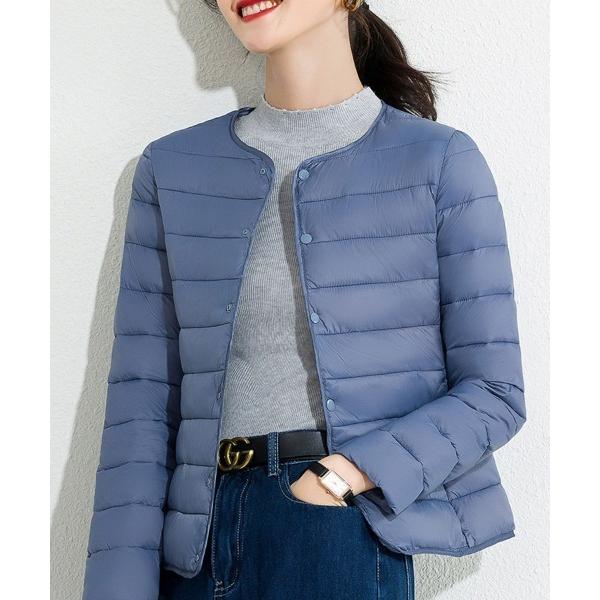 ダウンコート ダウンジャケット ノーカラー中綿ジャケット レディース
