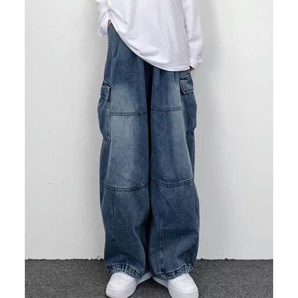 ワイドパンツ ジーンズ ルーズデニムカーゴパンツ メンズ