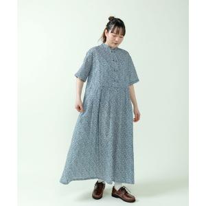 ワンピース 「WEB限定カラー」小花柄 ダブルボタンスタンドワンピース