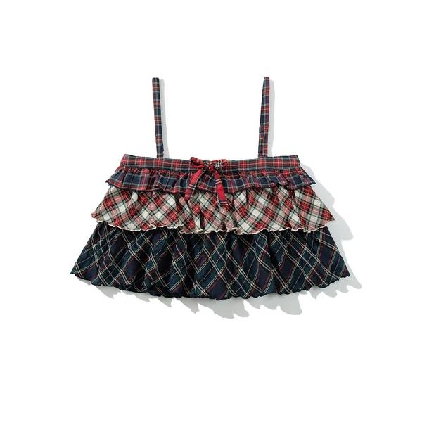 tシャツ HOOK for girls  -original-　チェック柄切り替え被せ段々キャミソー...