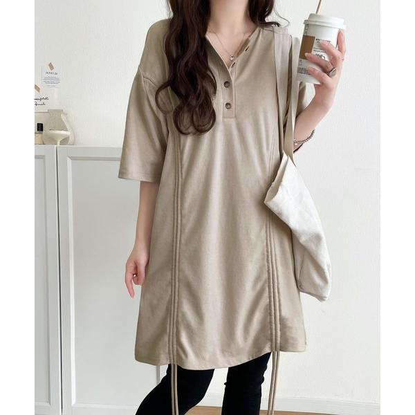 「Java」 半袖ワンピース LARGE ベージュ レディース