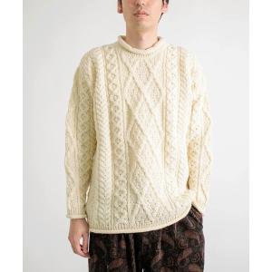 「aran WOOLLEN MILLS」 長袖ニット L ナチュラル メンズ