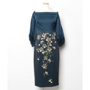 「Ted Baker」 花柄長袖ワンピース 2 ネイビー レディース