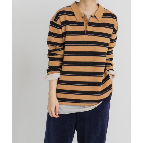ニット セーター ジャガードボーダーポロニット レディース