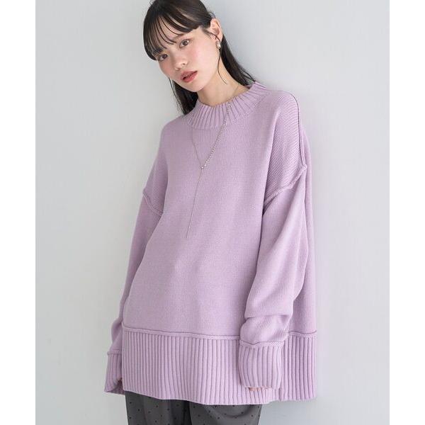 ニット セーター 「毛玉になりにくい」アンチピリングモックネックバックスリットニット レディース