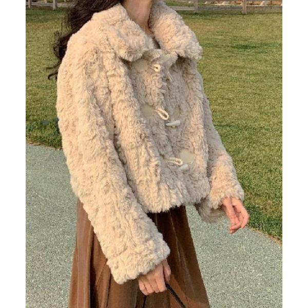 ダッフルコート コート ふわふわモコモコフェイクファーミドル丈ダッフルコート レディース