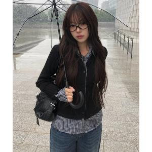 カーディガン チェック柄シャツレイヤードニットリブカーディガン レディース