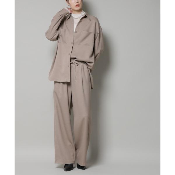 パンツ ウールライクポリエステルサイドライン切り替えドロストパンツ(セットアップ可) レディース