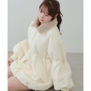 コート アウター ファーカフスリボンネックダブルブレストコート