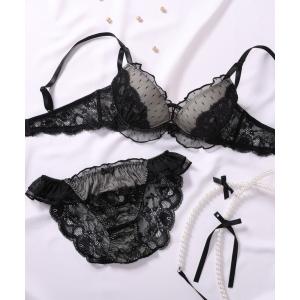 ブラジャー ショーツセット 「ドット×チュールであざと可愛い！」 ぷるっと盛り胸メイク ブラジャー＆ショーツ セット