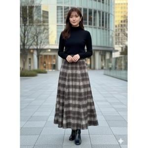ELFRANK スカート ブロックチェックフレアロングスカート : ZOZOTOWN