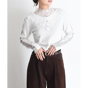 tシャツ レースカラーリブカットソー レディース