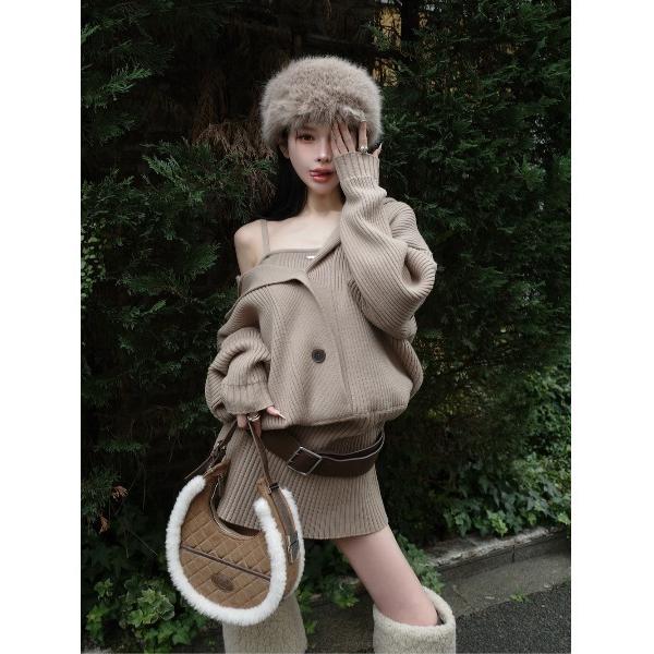 ワンピース ローウエストデザインニットワンピース