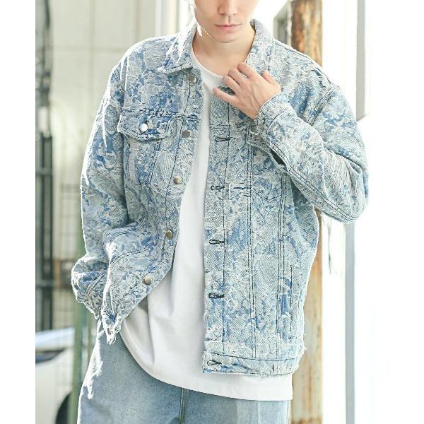 デニムジャケット gジャン ダメージ加工花柄デニムジャケット メンズ レディース