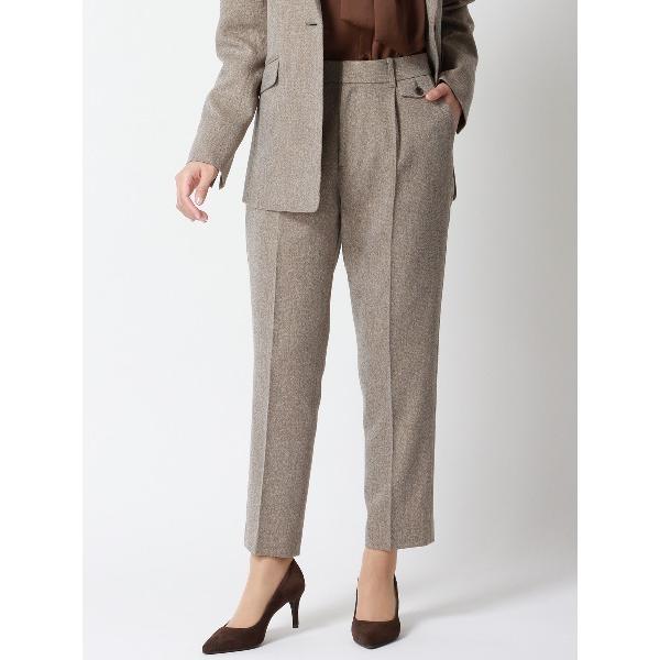 スラックス パンツ CHANTOWA タックテーパードパンツ ウォッシャブル ツイードライクシャンブ...