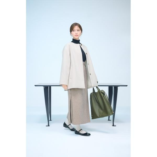 スカート CHANTOWA サイドボックスフレアスカート ウォッシャブル ツイードライクシャンブレー...