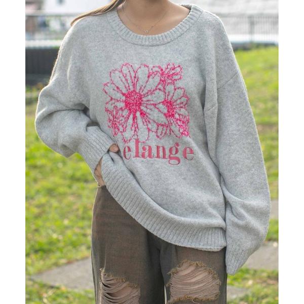 ニット セーター 「テープヤーン×ロゴ刺繍」レディース ニット プルオーバー 花柄モチーフ 秋冬 レ...