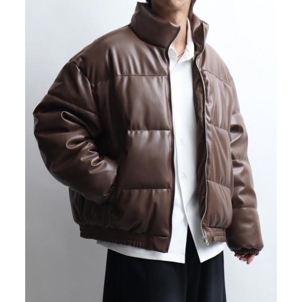 ブルゾン アウター フェイクレザーパディングジャケット メンズ レディース