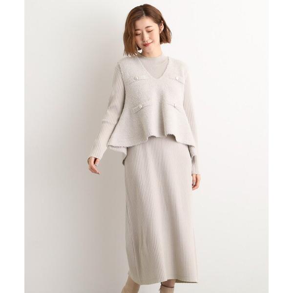 ワンピース 「2点SET/体型カバー」一枚で決まる、ペプラムベスト×ニットワンピース