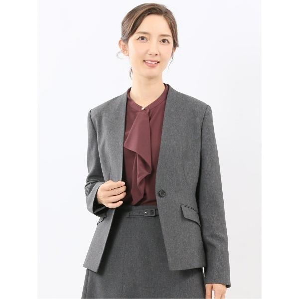 スーツ 「ストレッチ ウォッシャブル」m.f.エディトリアルレディース ウール調 ノーカラージャケッ...