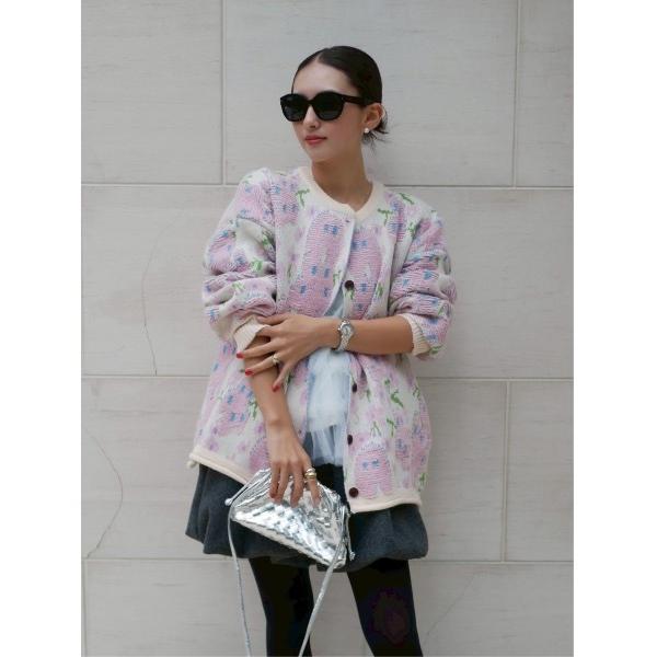 ニット セーター ポップフラワーアートカーディガン レディース