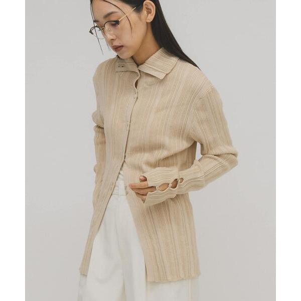 ニット セーター ボタンアップランダムRIBニット レディース