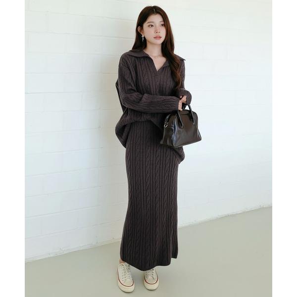 セットアップ ケーブルニットセットアップ レディース