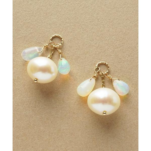 ピアス 「 Palette」K10　タンスイパール×オパールチャーム(大きめ丸カン） レディース