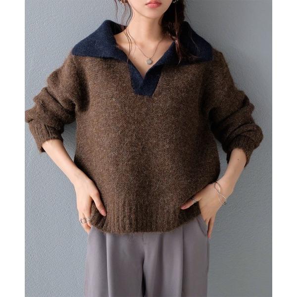 ニット セーター バイカラー 長袖ニットプルオーバー レディース